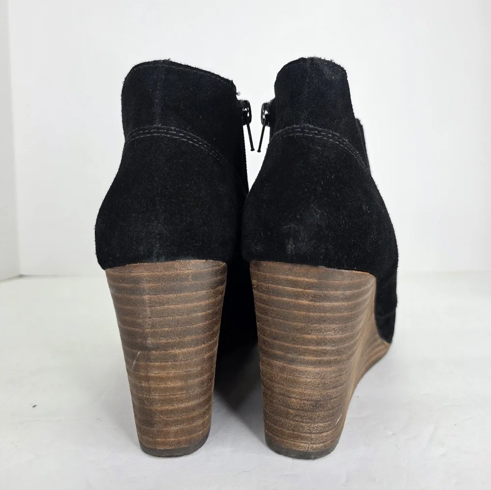 Lucky Brand Ankle Booties Shylow Women’s Black Wedge Suede Lace Up Zip Size 10M‎
